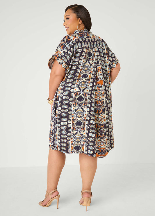 Cuffed Paisley Print Shirtdress