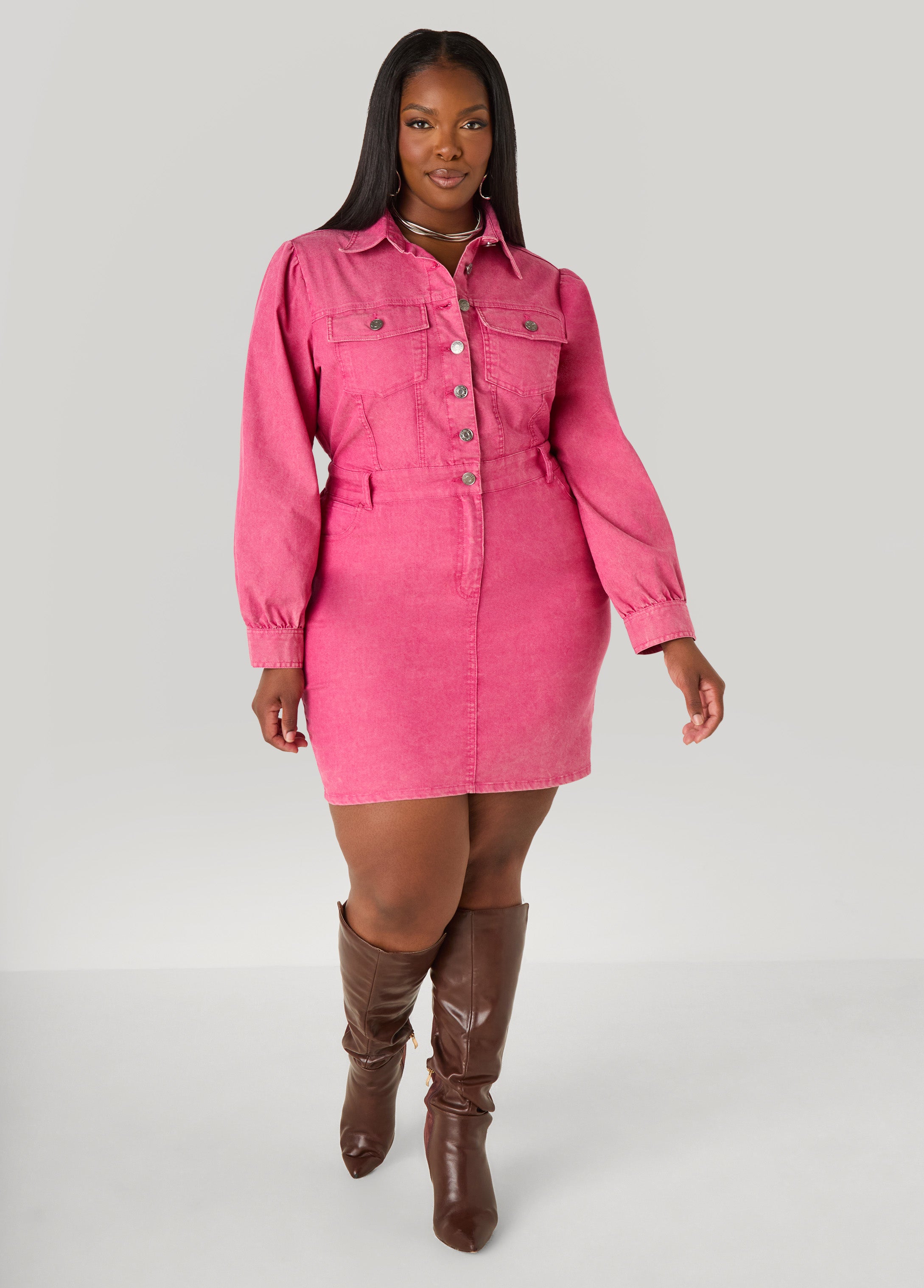 Button Front Denim Shirtdress