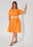 Belted Pintucked Linen Blend Dress