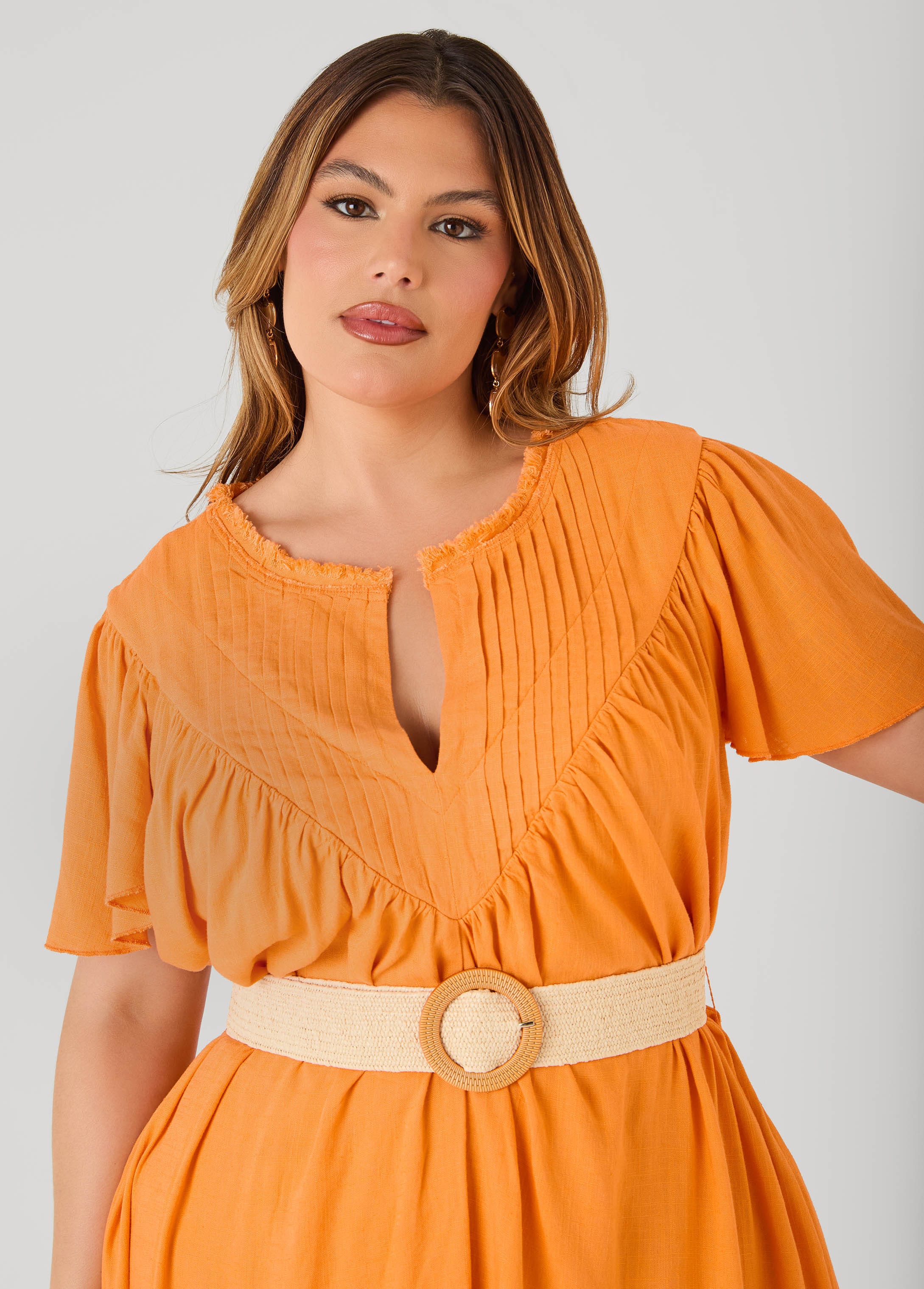 ashley stewart linen dresses Ashley Stewart Womens Linen Blend Tunic Shirt Dress Brown With Belt Size 20W