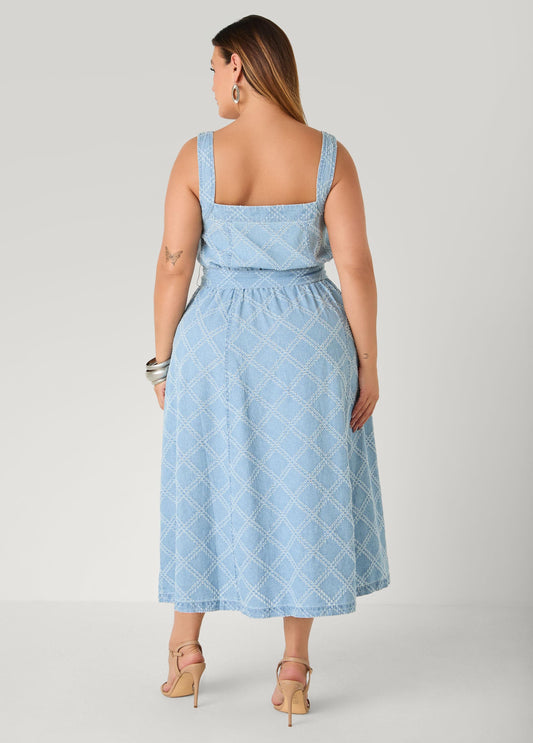Perforated Denim Midaxi Dress