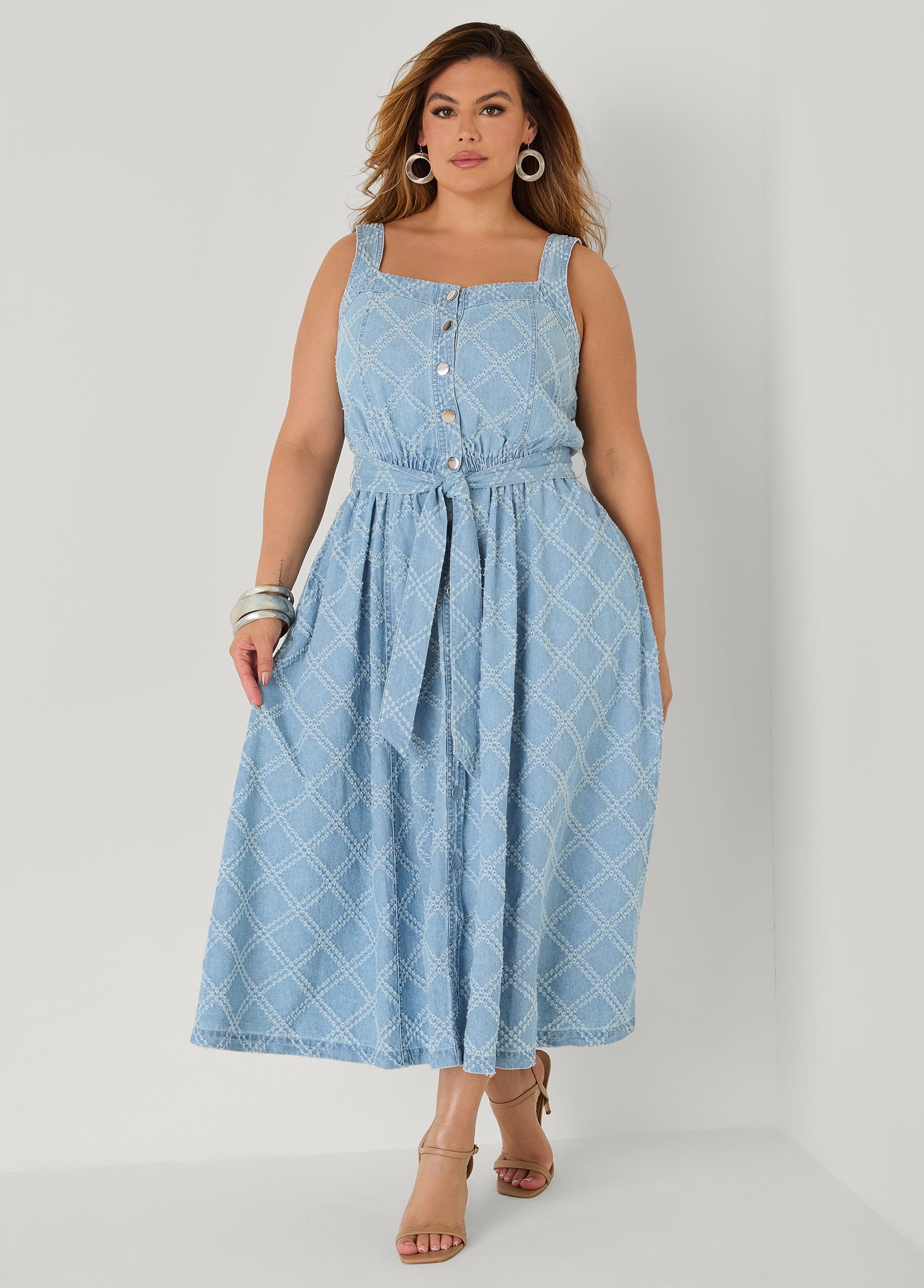 Perforated Denim Midaxi Dress
