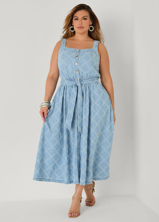 Perforated Denim Midaxi Dress