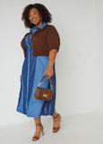 Two Tone Chambray Midi Shirtdress