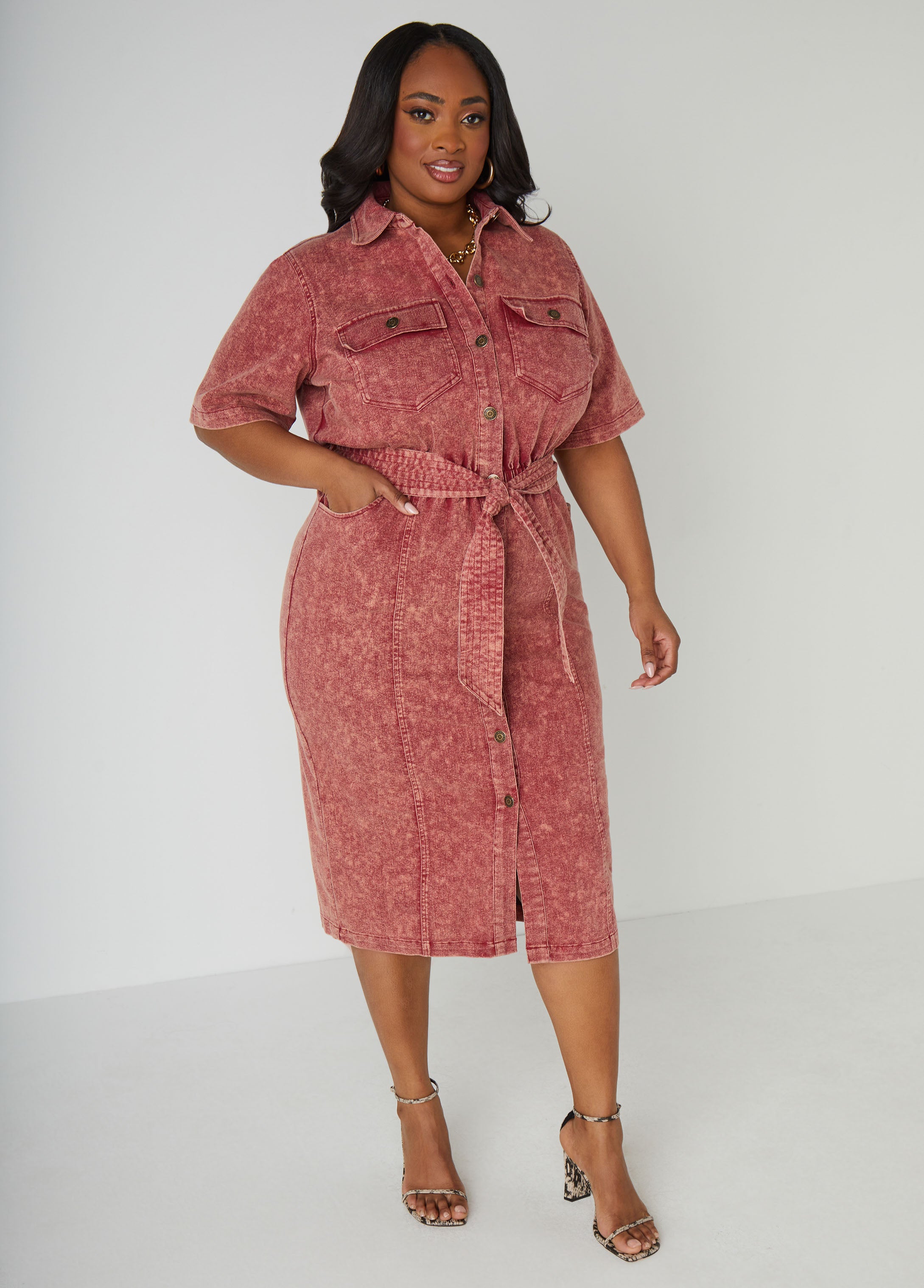 Plus Size Denim Shirtdress Plus Size Shirt Dress Stonewash Jean Dress