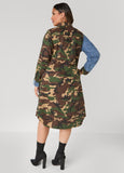 Denim Paneled Camo Shirtdress