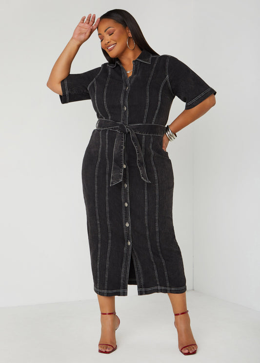 Plus Size Stonewash Denim Maxi Dress