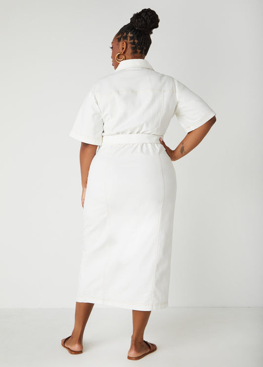 Belted Denim Maxi Dress