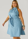 High Collar Chambray Swing Dress