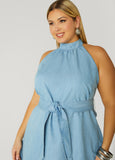 High Collar Chambray Swing Dress