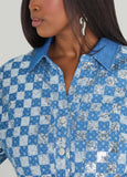 Sequined Checked Denim Shirtdress