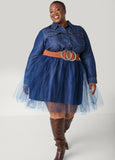 Tulle Paneled Denim Dress