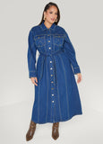 Belted Denim Maxi Shirtdress