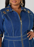 Grommet Denim Sheath Dress