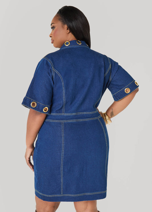 Grommet Denim Sheath Dress