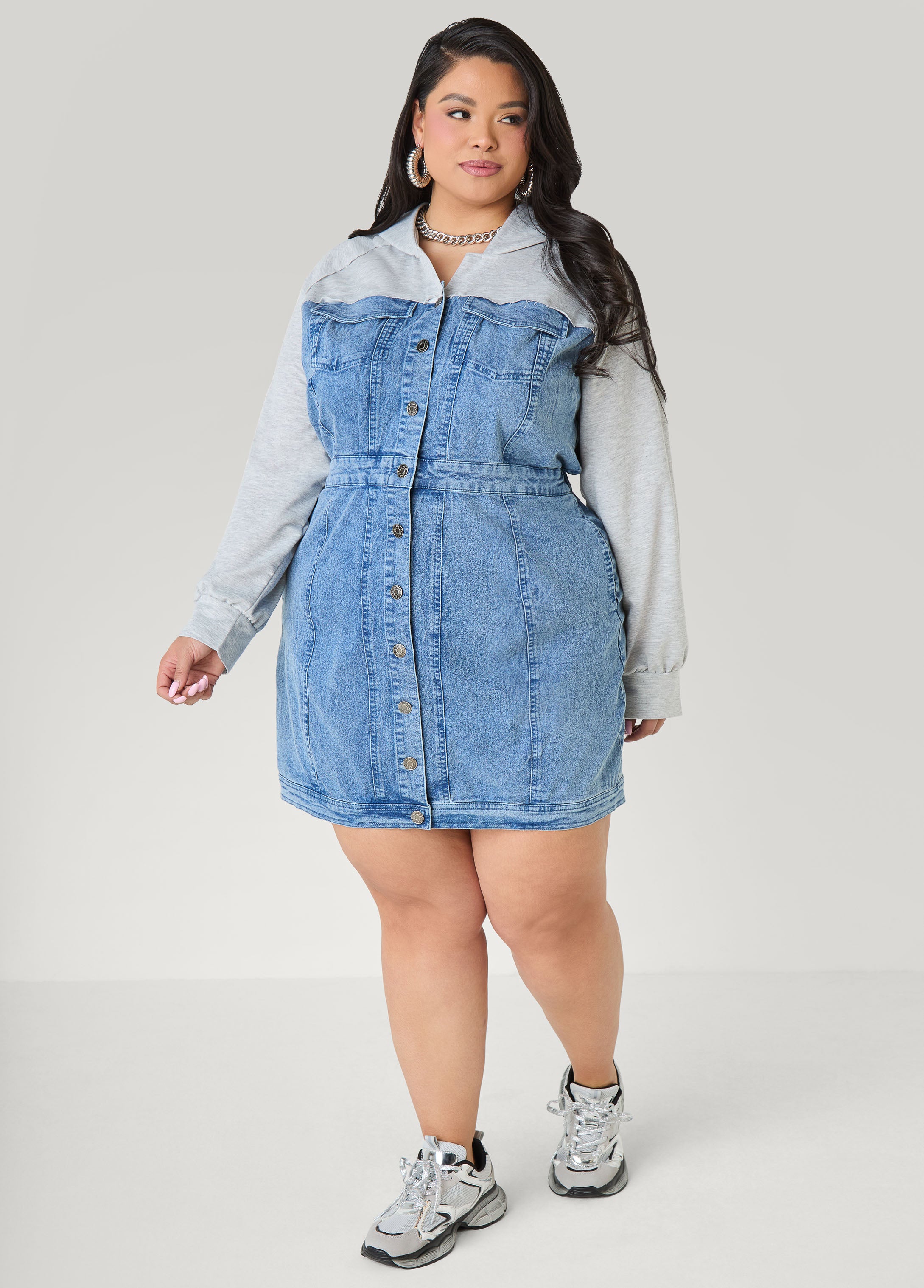 Terry Paneled Denim Bodycon Dress Ashley Stewart Terry Paneled Denim Bodycon Dress Ashley Stewart