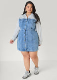 Terry Paneled Denim Bodycon Dress