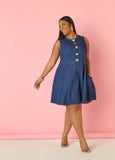 Plus Size Dark Wash Denim Dress A Line Sleeveless Jean Dress