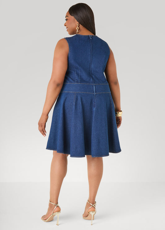 Button Embellished Denim Dress