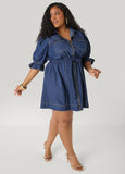 Ruffled Denim Mini Shirtdress
