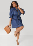 Ruffled Denim Mini Shirtdress
