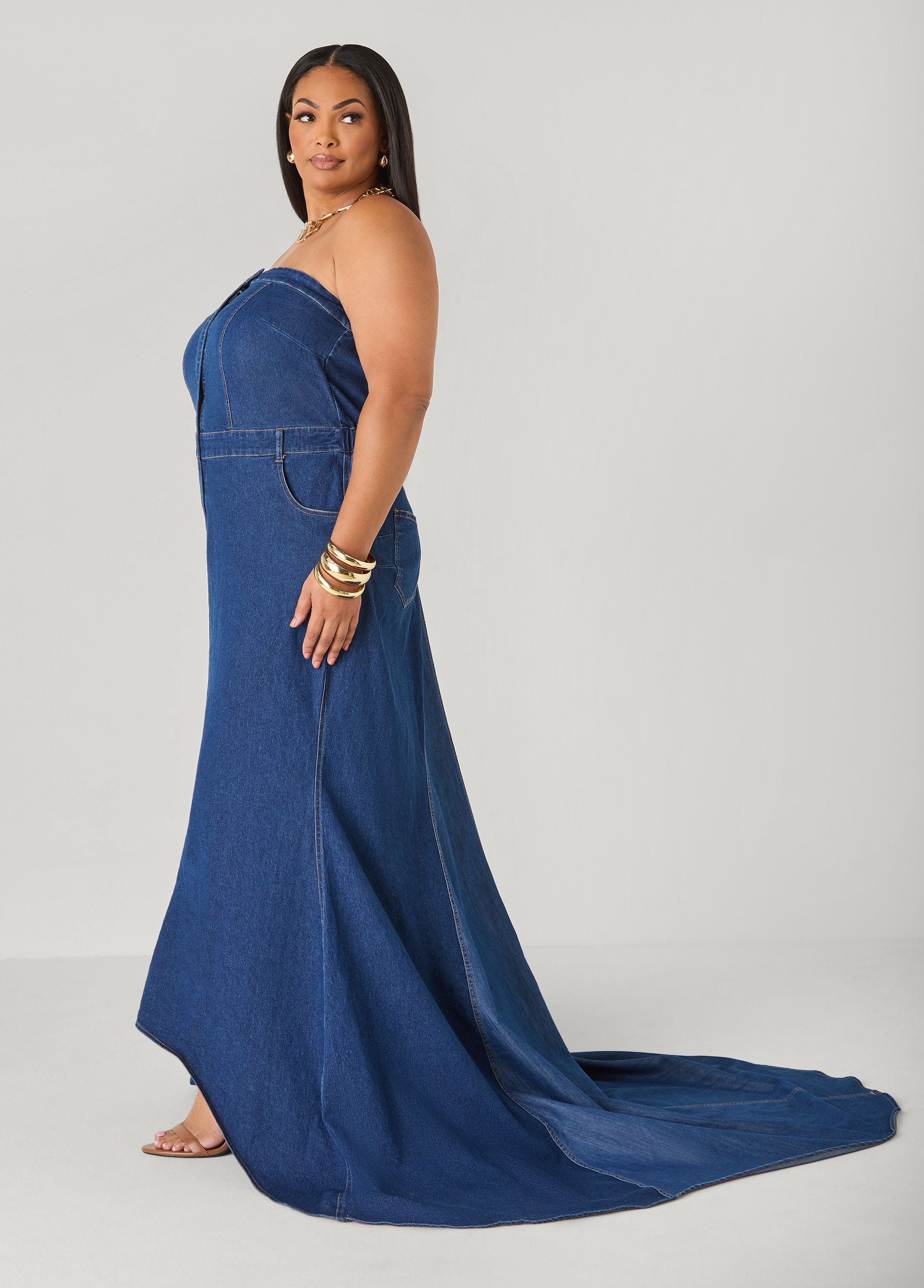 Tall Strapless Denim Paneled Maxi Dress – Ashley Stewart