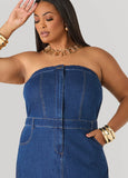 Strapless Denim Paneled Maxi Dress