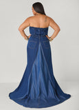 Strapless Denim Paneled Maxi Dress