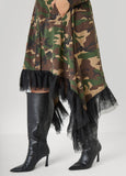 Tulle Trimmed Camo Midi Dress