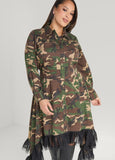 Tulle Trimmed Camo Midi Dress