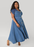 Shawl Collar Paneled Denim Dress