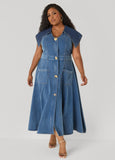 Shawl Collar Paneled Denim Dress