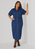 Ruched Denim Maxi Shirtdress
