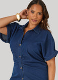 Ruched Denim Maxi Shirtdress