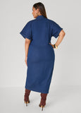 Ruched Denim Maxi Shirtdress