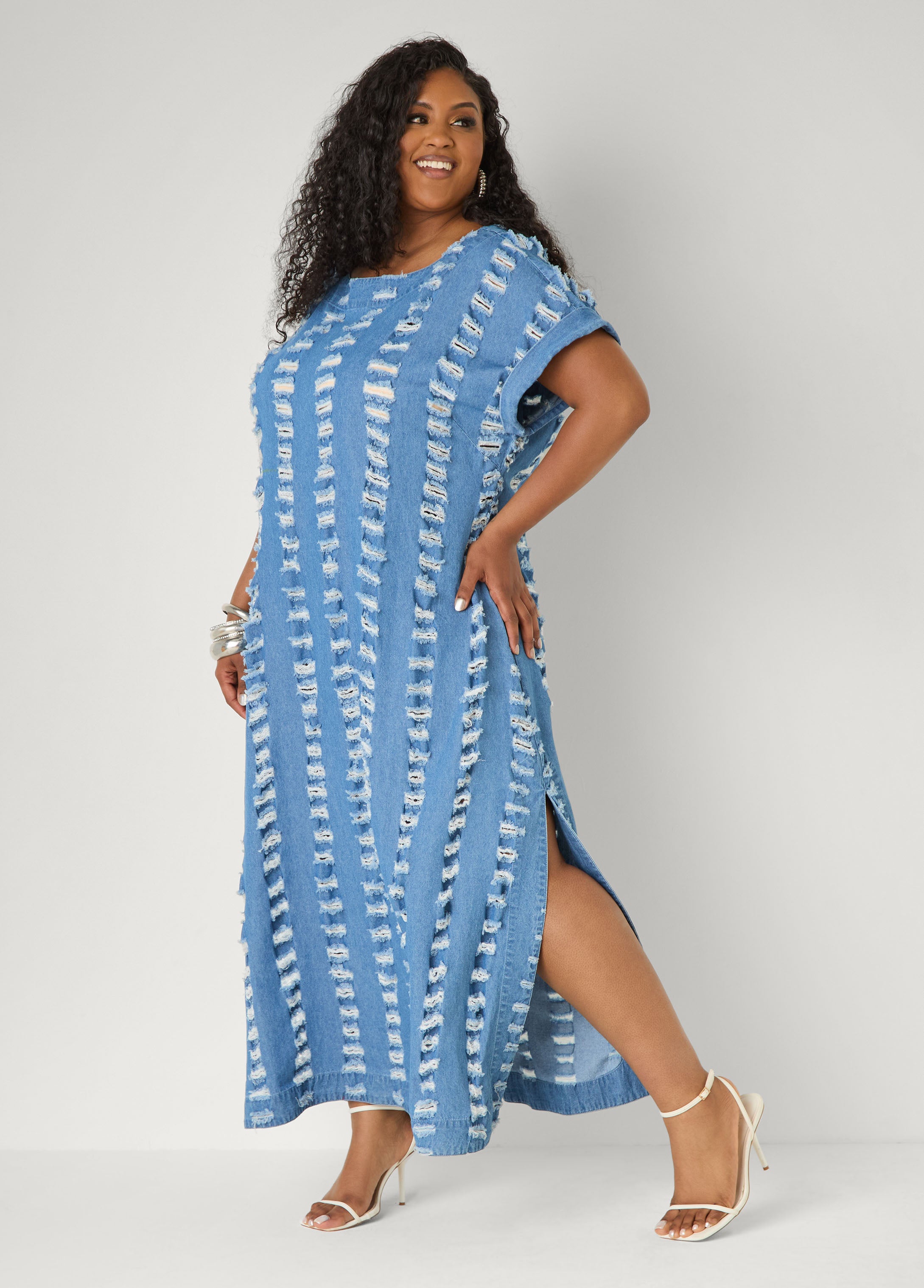 Distressed Denim Maxi Dress Ashley Stewart Distressed Denim Maxi Dress Ashley Stewart
