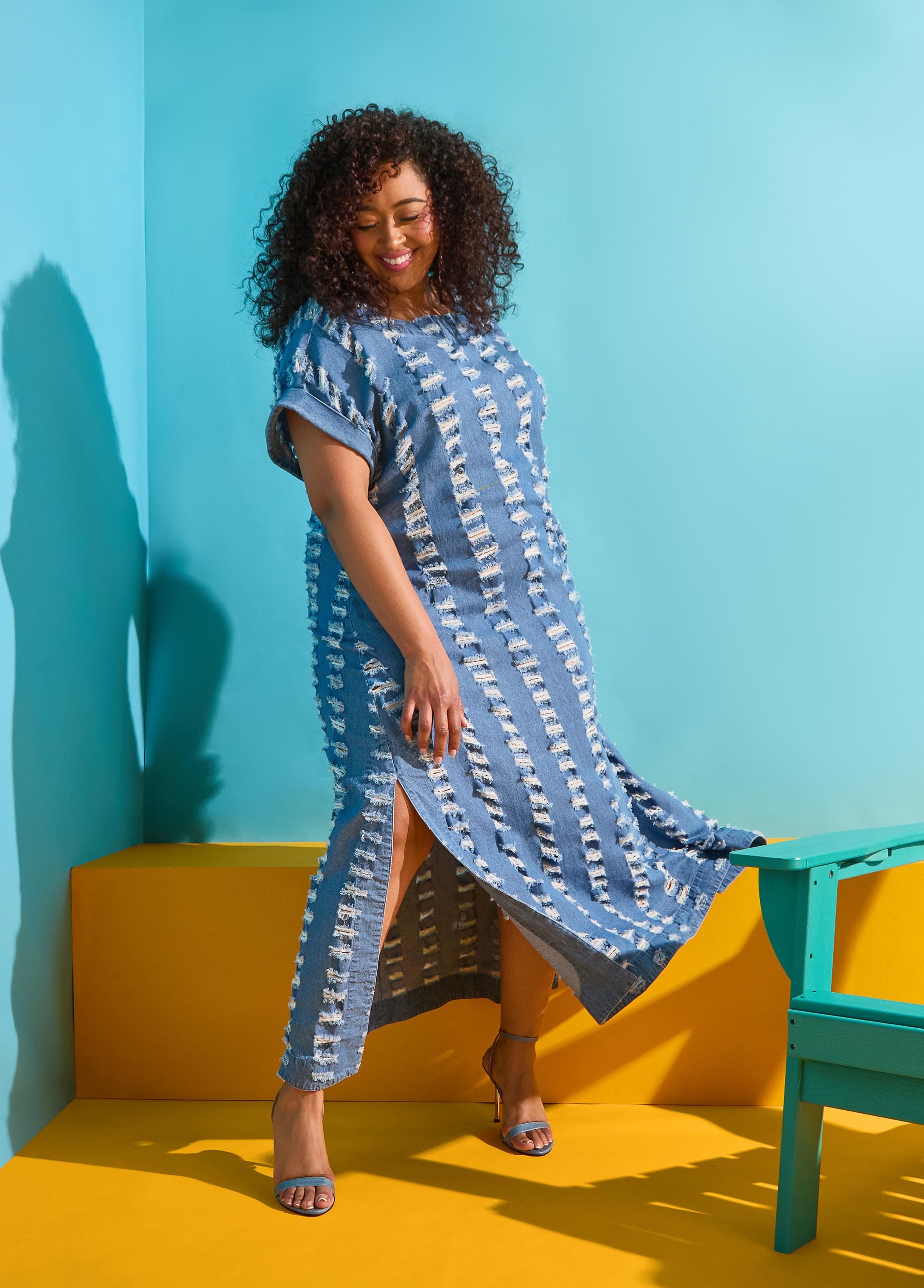 Distressed Denim Maxi Dress – Ashley Stewart