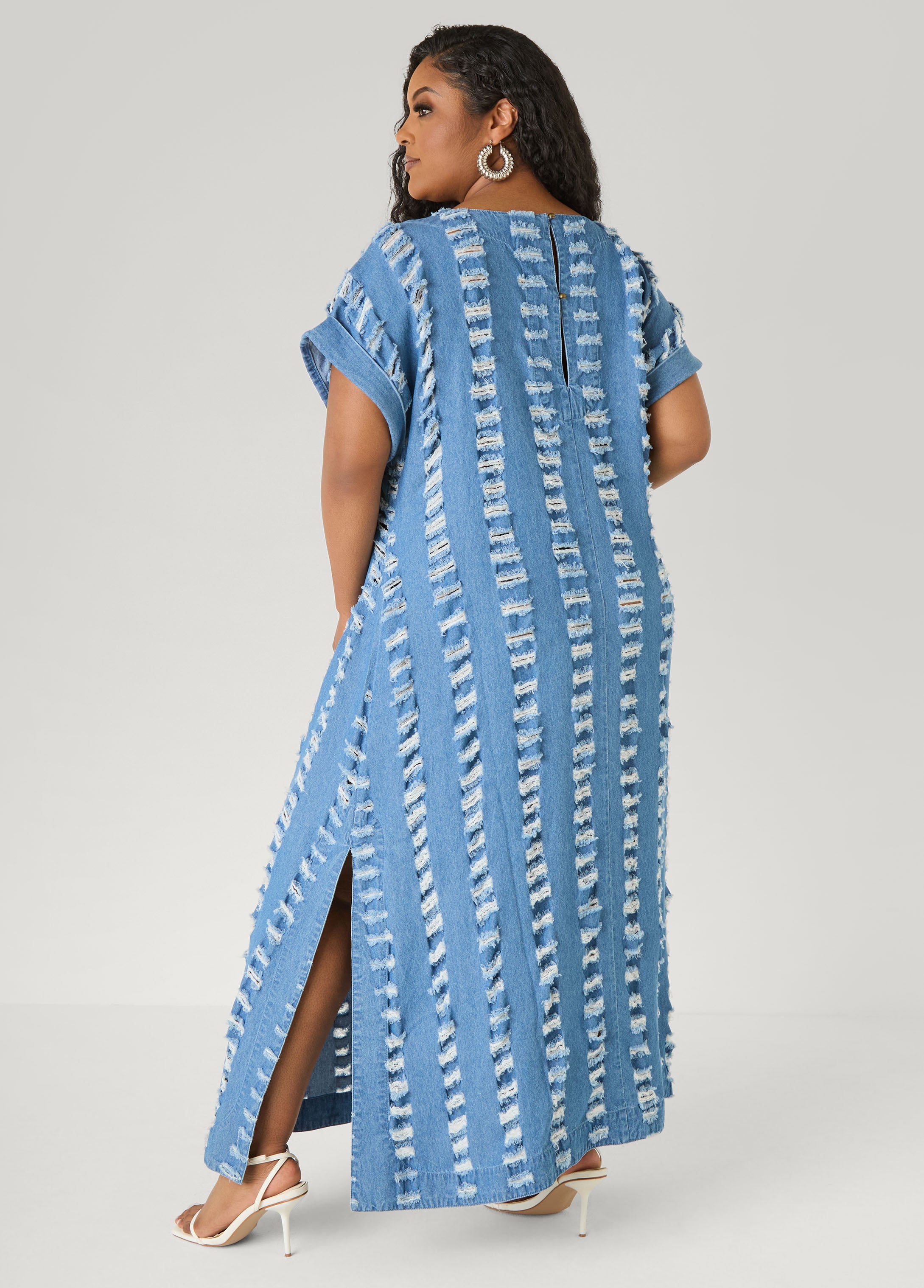Distressed Denim Maxi Dress