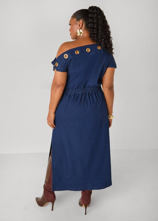 One Shoulder Grommet Maxi Dress