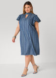 Printed Keyhole Chambray Dress