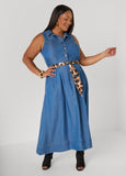 Leopard Scarf Chambray Shirtdress