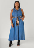 Leopard Scarf Chambray Shirtdress
