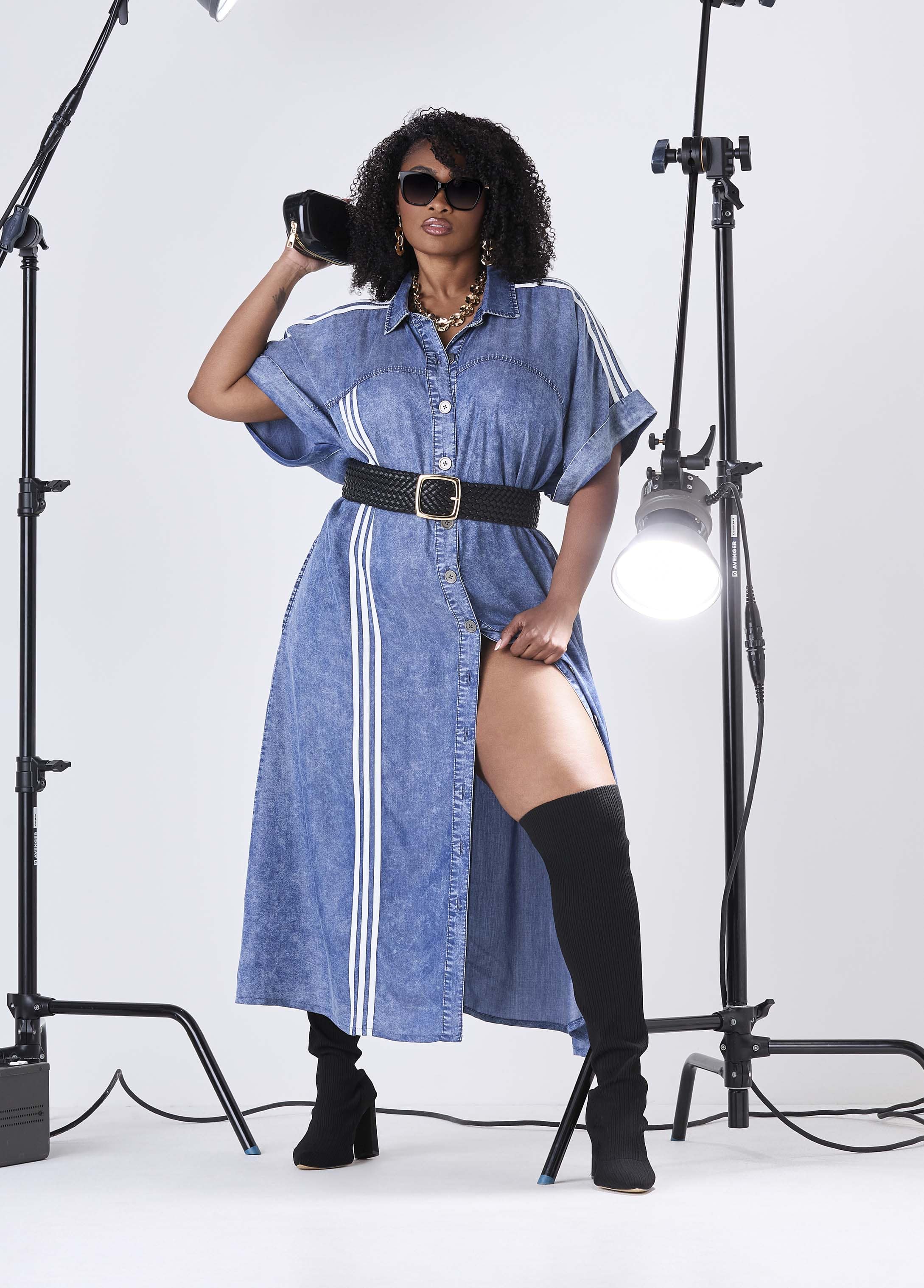 Striped Chambray Maxi Shirtdress
