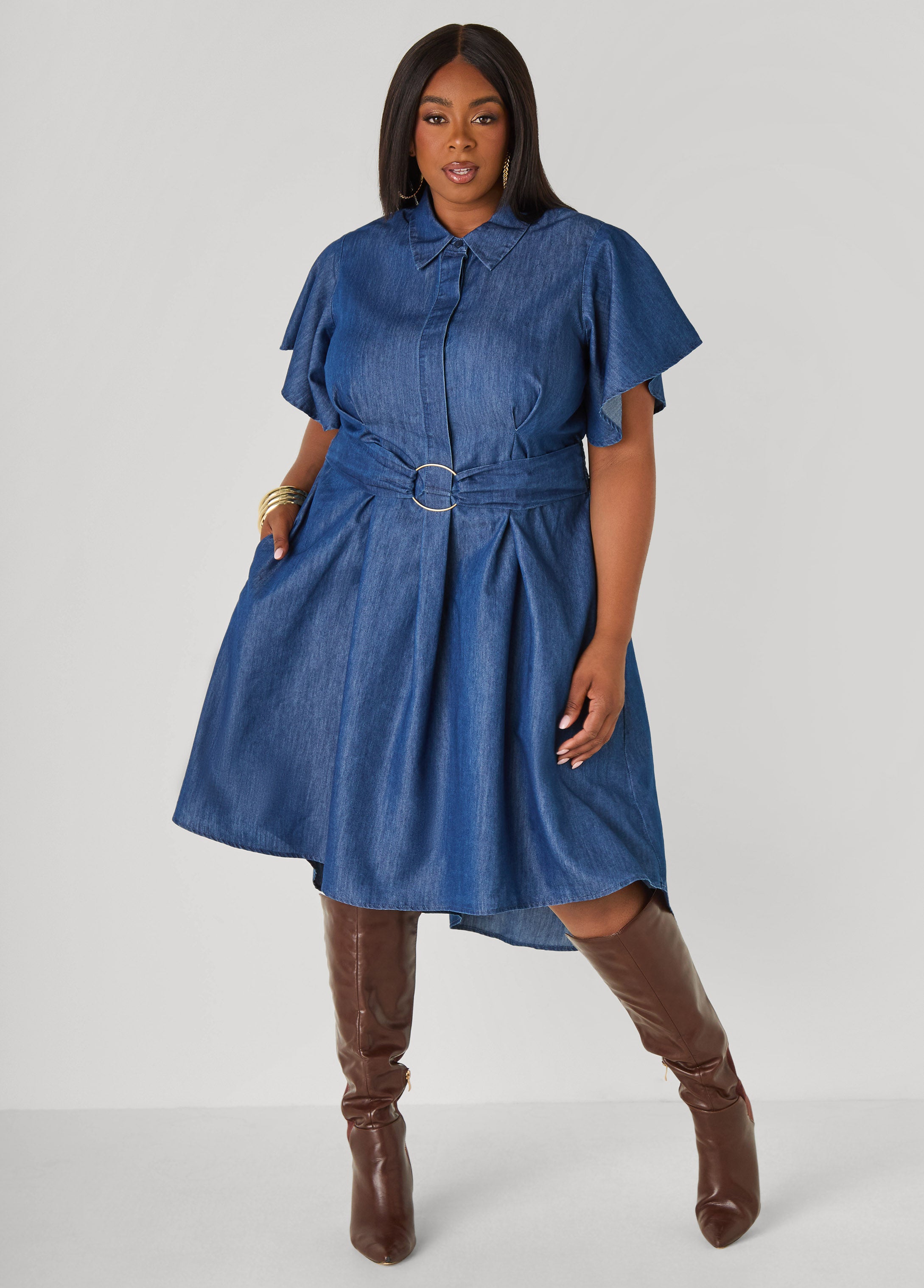 Belted Chambray Hi Low Dress