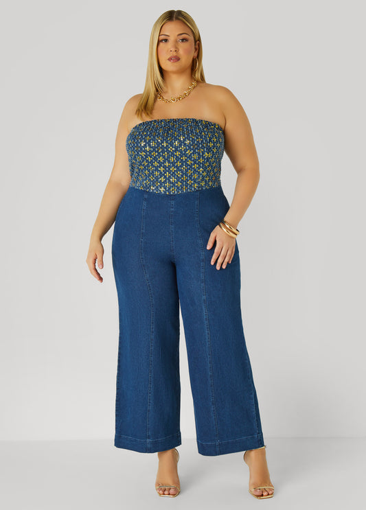 Plus Size Denim Jumpsuit Plus Size Wide Leg Jumpsuit