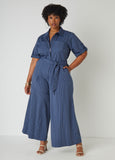 Striped Chambray Wide Leg Jumpsuit