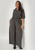 Leopard Denim Wide Leg Jumpsuit