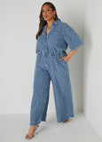 Textured Denim Wide Leg Jumpsuit