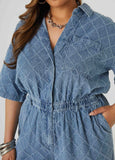 Textured Denim Wide Leg Jumpsuit