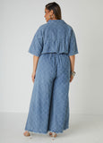 Textured Denim Wide Leg Jumpsuit